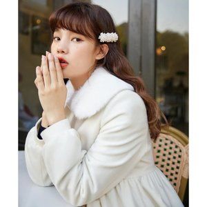 White Kawaii Lolita Sweet Pea Coat Lapel Collar (Japanese Style)
